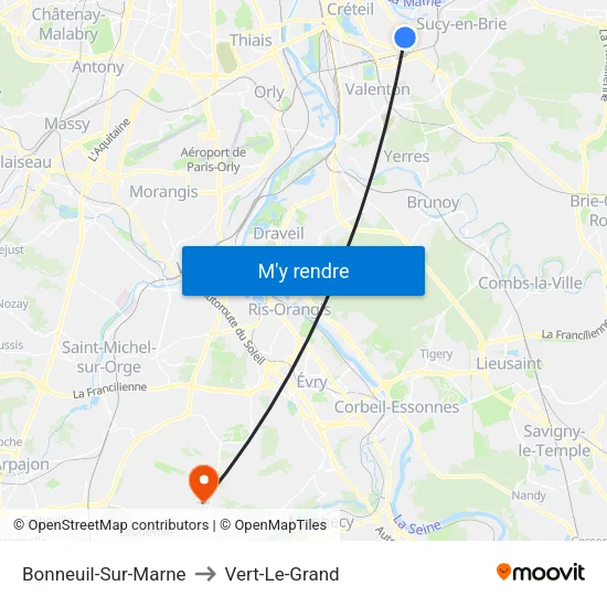 Bonneuil-Sur-Marne to Vert-Le-Grand map