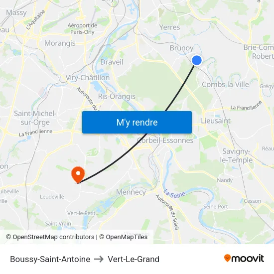 Boussy-Saint-Antoine to Vert-Le-Grand map