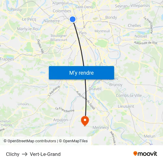 Clichy to Vert-Le-Grand map
