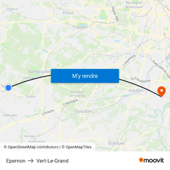 Epernon to Vert-Le-Grand map