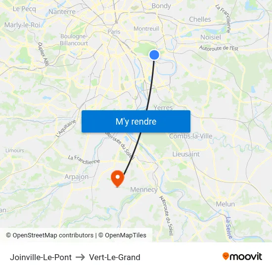 Joinville-Le-Pont to Vert-Le-Grand map