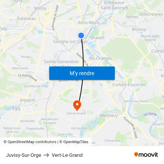 Juvisy-Sur-Orge to Vert-Le-Grand map