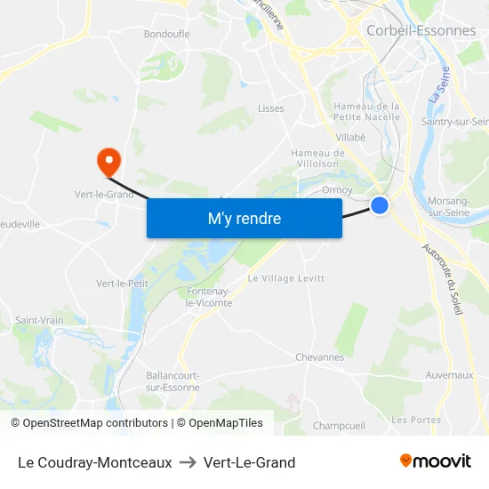 Le Coudray-Montceaux to Vert-Le-Grand map