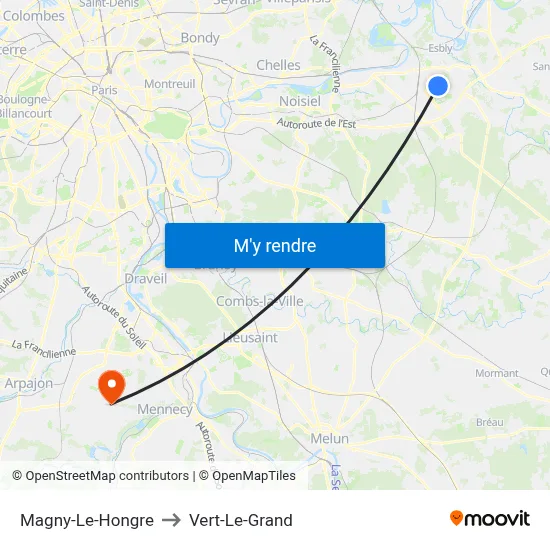 Magny-Le-Hongre to Vert-Le-Grand map