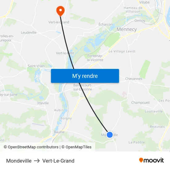 Mondeville to Vert-Le-Grand map