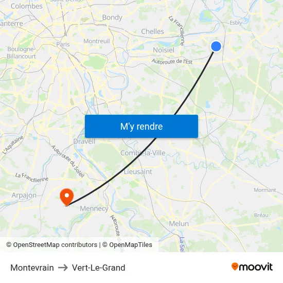Montevrain to Vert-Le-Grand map