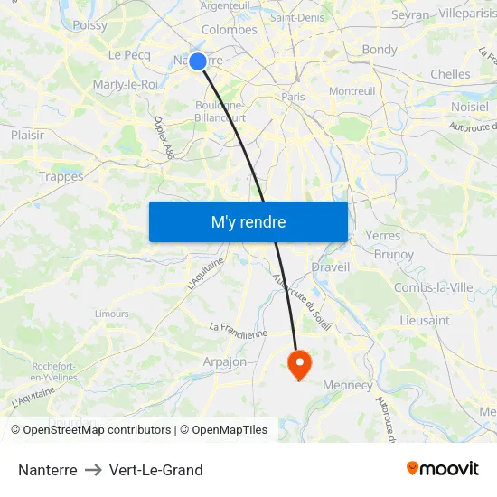 Nanterre to Vert-Le-Grand map