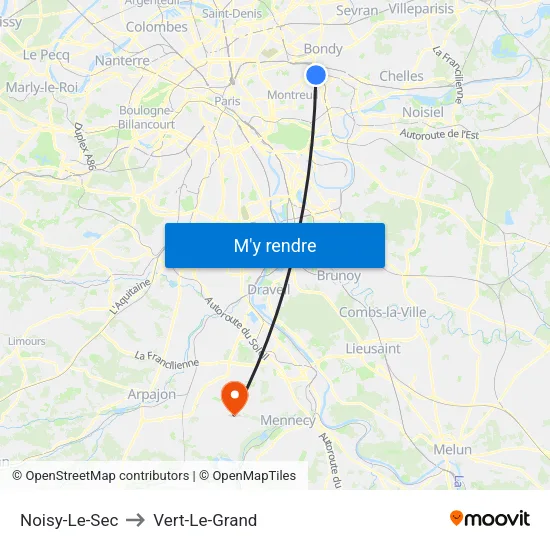 Noisy-Le-Sec to Vert-Le-Grand map