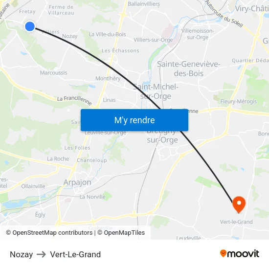 Nozay to Vert-Le-Grand map
