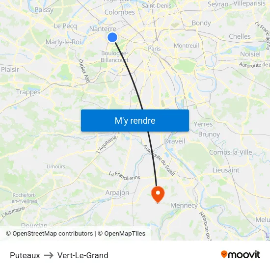Puteaux to Vert-Le-Grand map