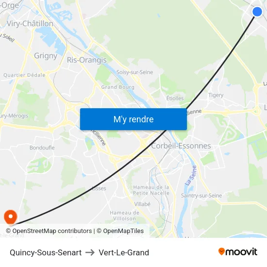 Quincy-Sous-Senart to Vert-Le-Grand map
