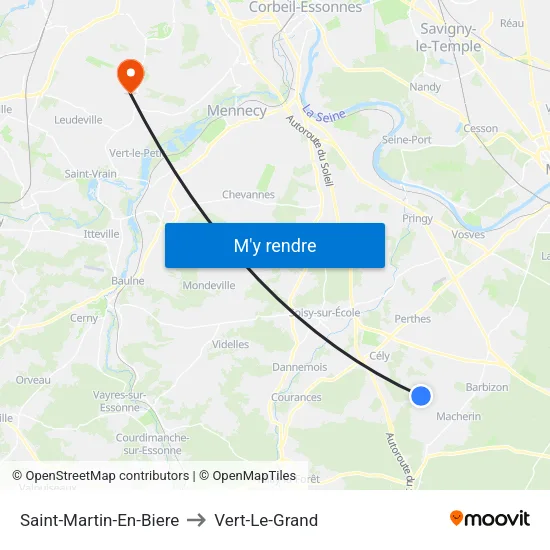 Saint-Martin-En-Biere to Vert-Le-Grand map