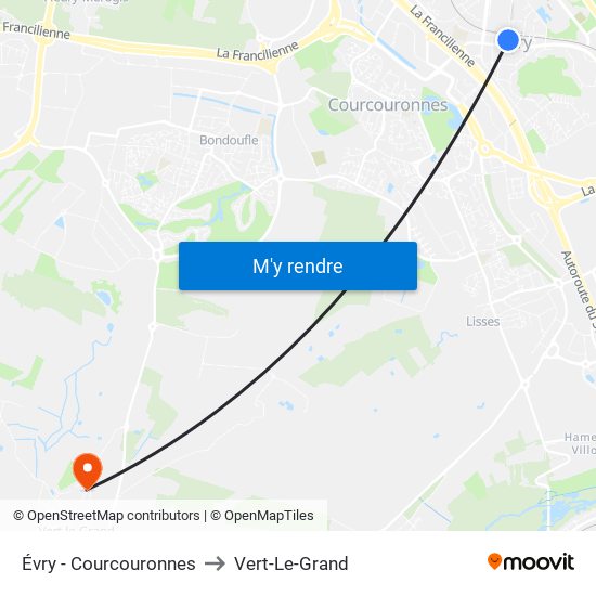 Évry - Courcouronnes to Vert-Le-Grand map