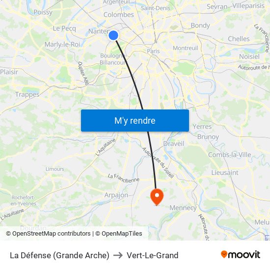 La Défense (Grande Arche) to Vert-Le-Grand map