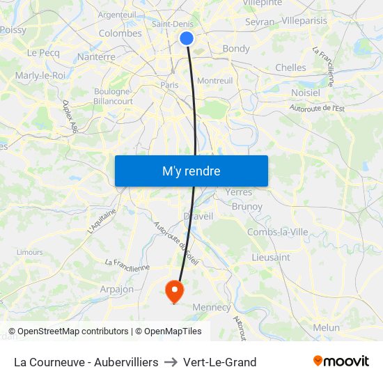 La Courneuve - Aubervilliers to Vert-Le-Grand map