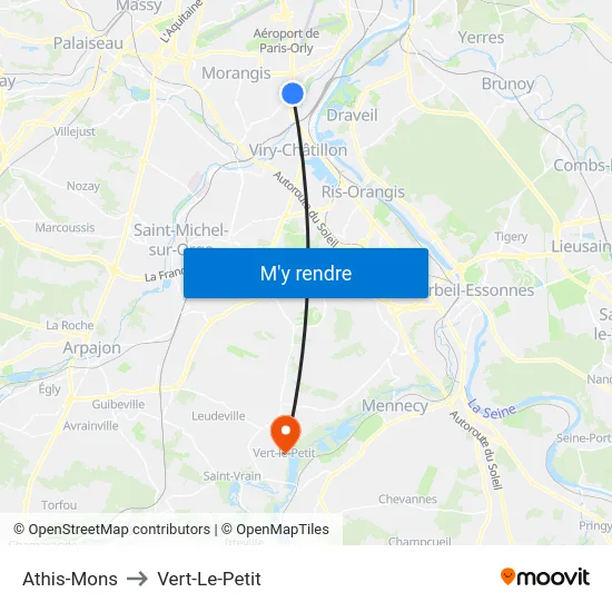 Athis-Mons to Vert-Le-Petit map