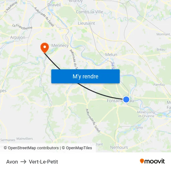 Avon to Vert-Le-Petit map