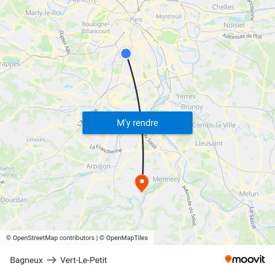 Bagneux to Vert-Le-Petit map