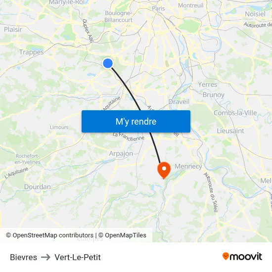 Bievres to Vert-Le-Petit map