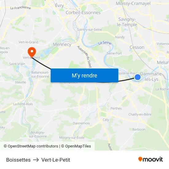 Boissettes to Vert-Le-Petit map