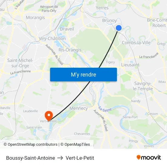 Boussy-Saint-Antoine to Vert-Le-Petit map