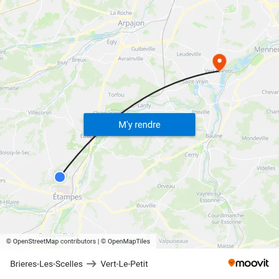 Brieres-Les-Scelles to Vert-Le-Petit map