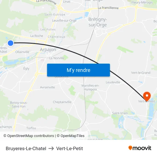 Bruyeres-Le-Chatel to Vert-Le-Petit map