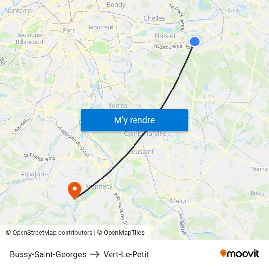 Bussy-Saint-Georges to Vert-Le-Petit map