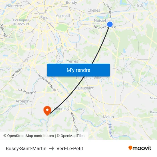 Bussy-Saint-Martin to Vert-Le-Petit map