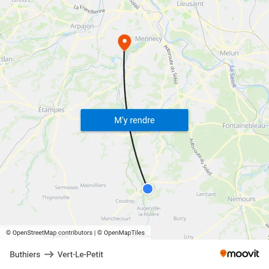 Buthiers to Vert-Le-Petit map
