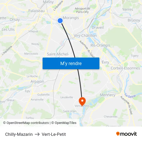 Chilly-Mazarin to Vert-Le-Petit map