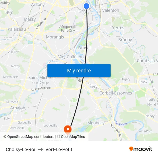 Choisy-Le-Roi to Vert-Le-Petit map