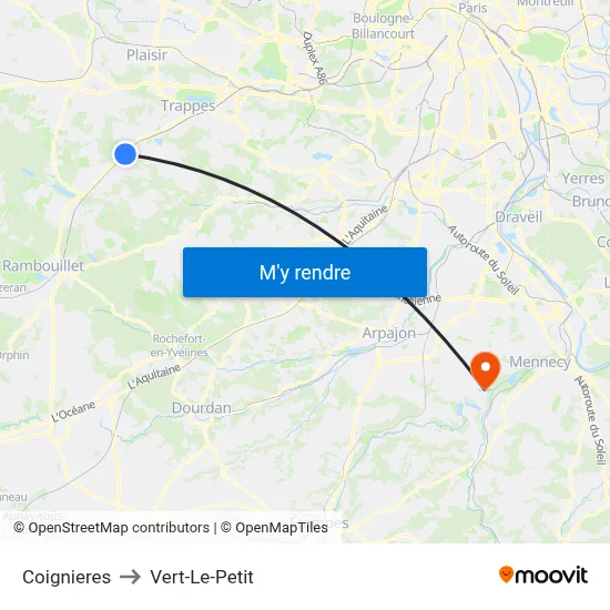 Coignieres to Vert-Le-Petit map