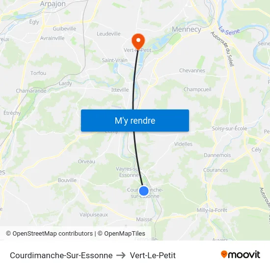 Courdimanche-Sur-Essonne to Vert-Le-Petit map