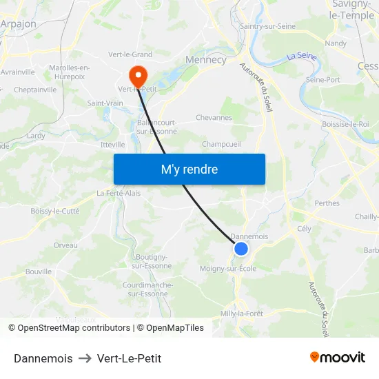 Dannemois to Vert-Le-Petit map