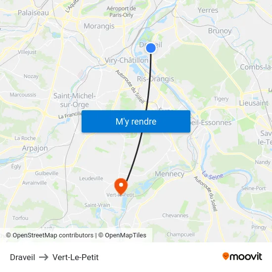 Draveil to Vert-Le-Petit map
