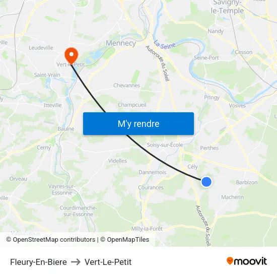 Fleury-En-Biere to Vert-Le-Petit map