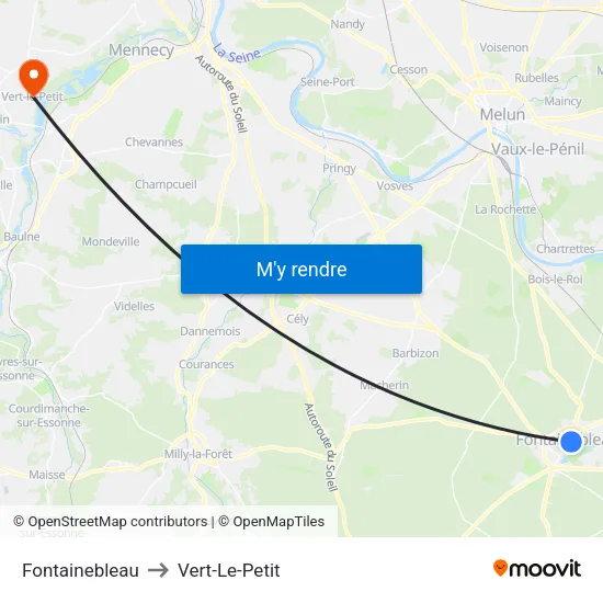 Fontainebleau to Vert-Le-Petit map