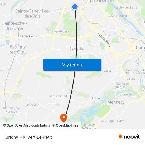 Grigny to Vert-Le-Petit map
