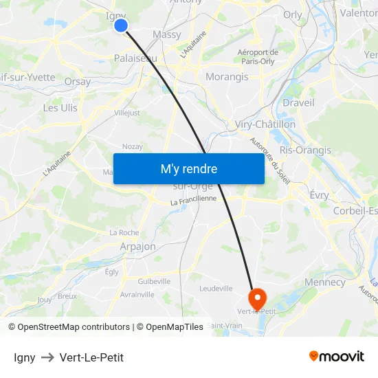 Igny to Vert-Le-Petit map