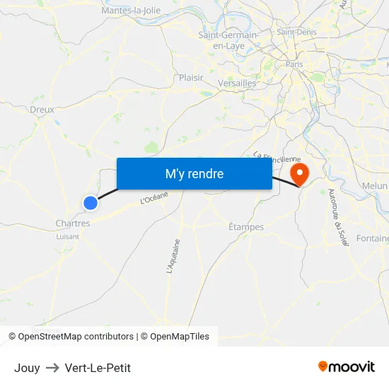 Jouy to Vert-Le-Petit map