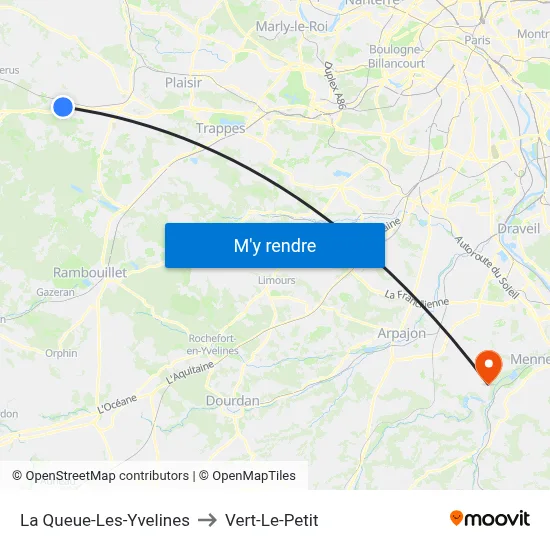 La Queue-Les-Yvelines to Vert-Le-Petit map
