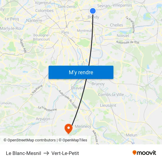 Le Blanc-Mesnil to Vert-Le-Petit map