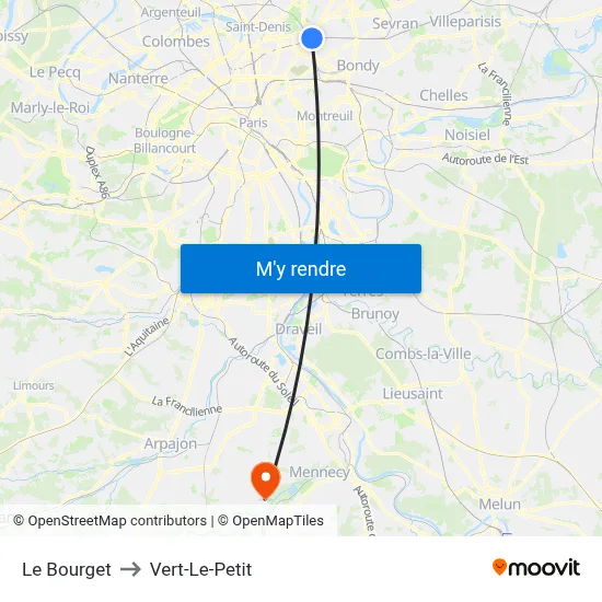 Le Bourget to Vert-Le-Petit map