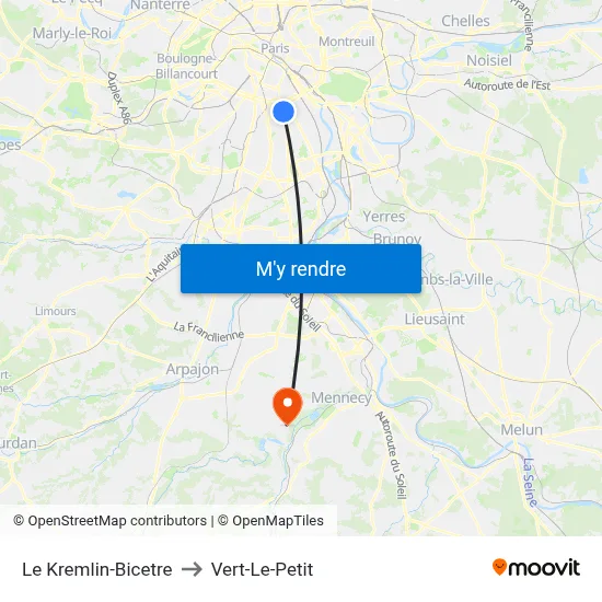Le Kremlin-Bicetre to Vert-Le-Petit map