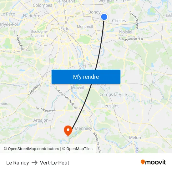 Le Raincy to Vert-Le-Petit map