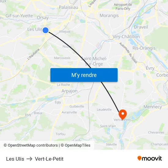 Les Ulis to Vert-Le-Petit map