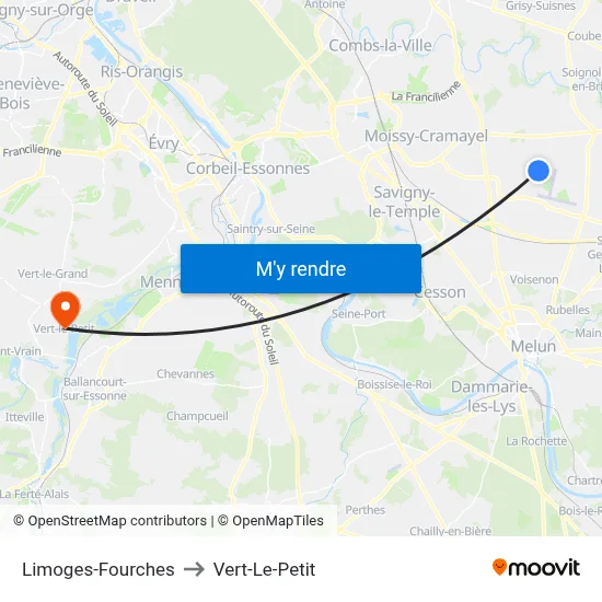 Limoges-Fourches to Vert-Le-Petit map