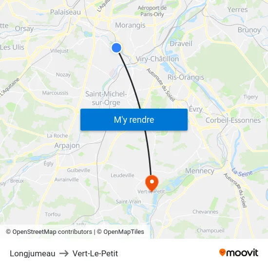 Longjumeau to Vert-Le-Petit map