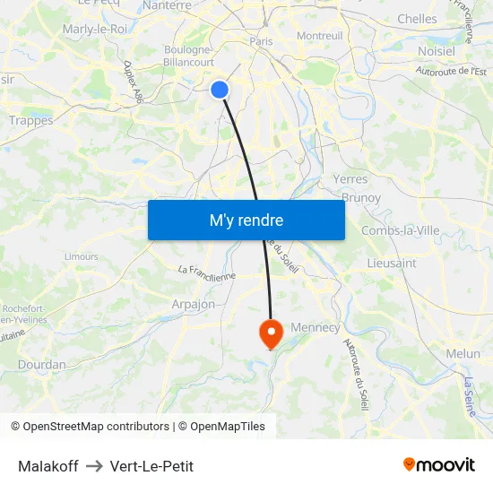 Malakoff to Vert-Le-Petit map